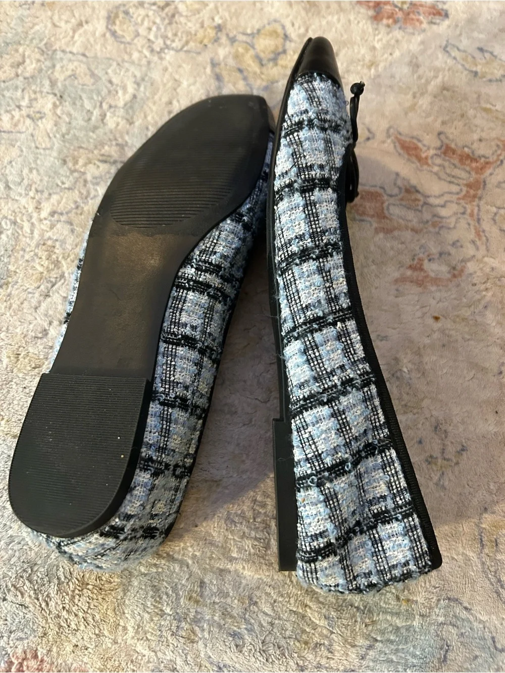 LOFT Black Tweed-Patterned Ballet Flats with Bow Trim